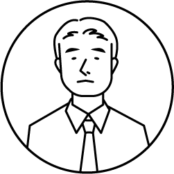 Male business avatar in a collared shirt and tie, inside a circular border with a neutral expression.