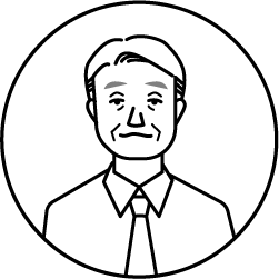 Line drawing of a man in a shirt and tie inside a circular frame.